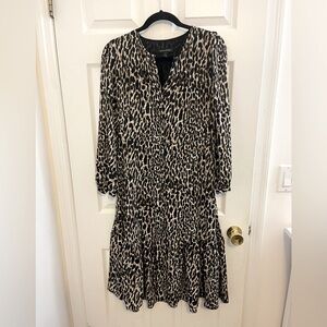 Banana Republic petite tiered button front leopard midi dress office career